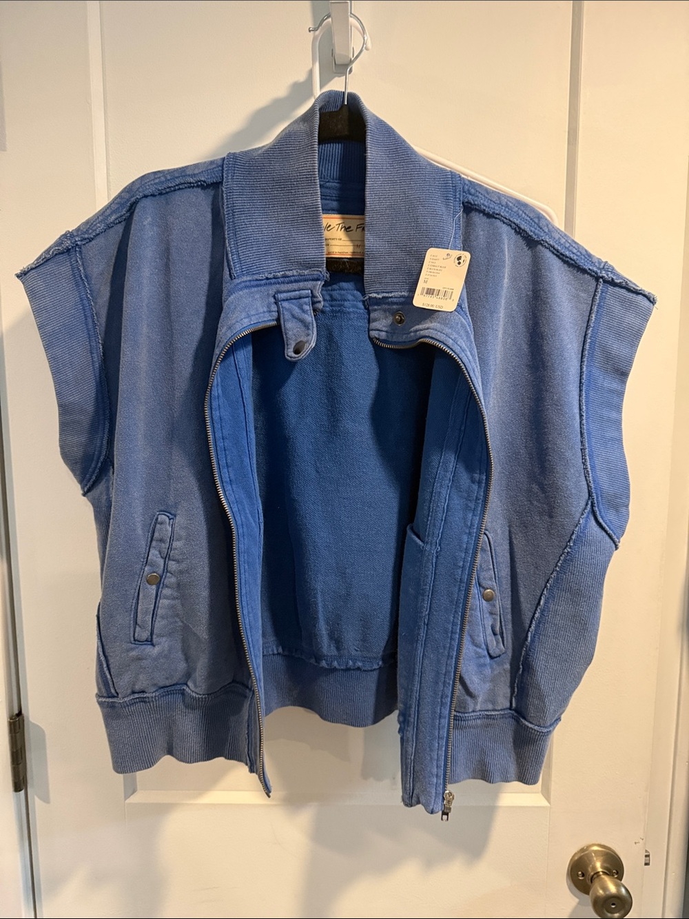 Blue Sleeveless Zip-Front Oversized Vest